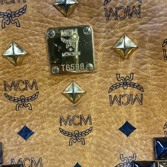 MCM Tan and Gold Studded Backpack - Picture 2 of 16